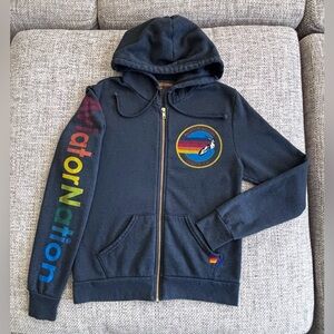 Aviator Nation Black Hoodie with Rainbow Accents